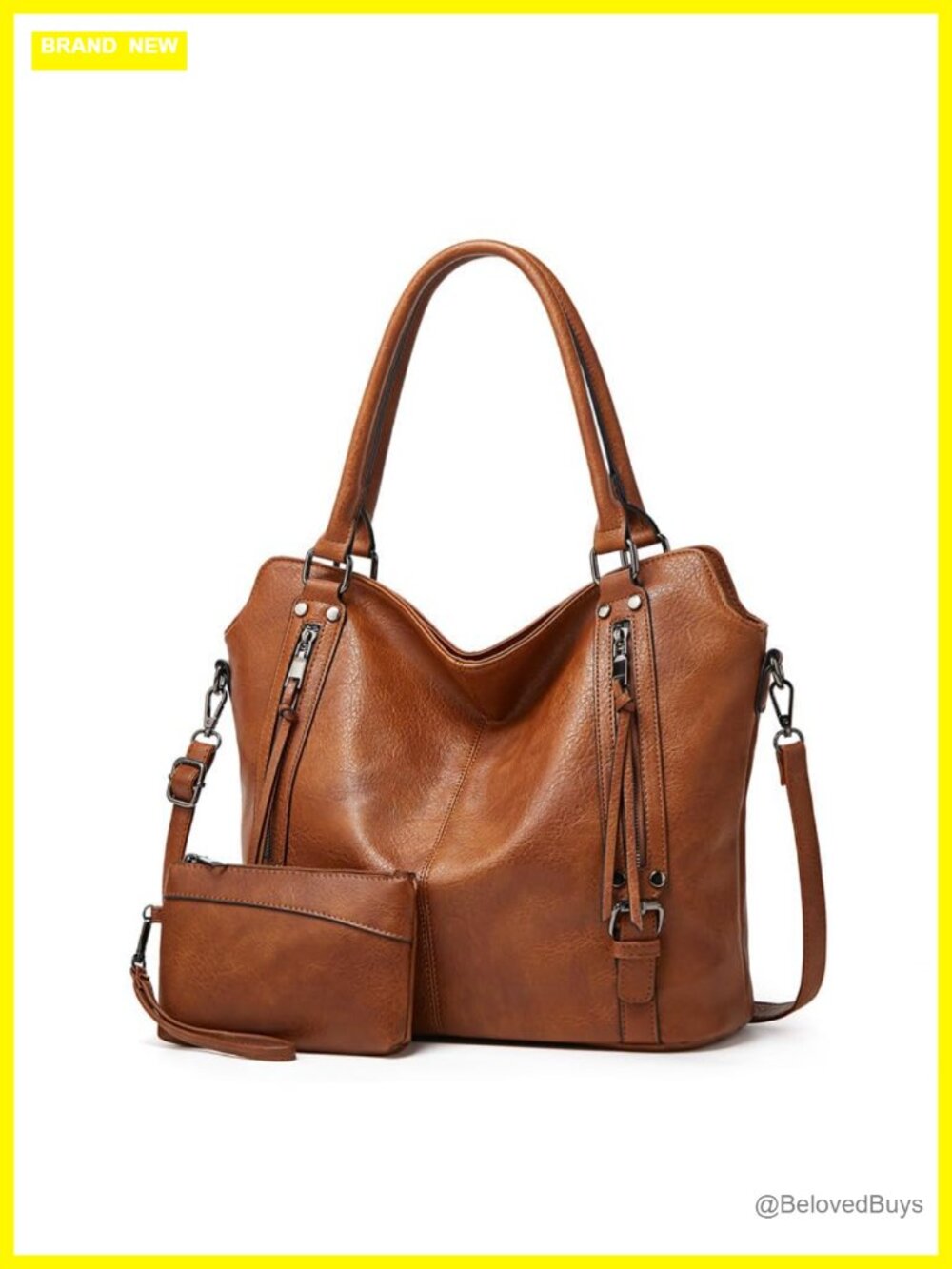 Vintage Distressed PU Leather Hobo Tote Shoulder Bag with Wristlet